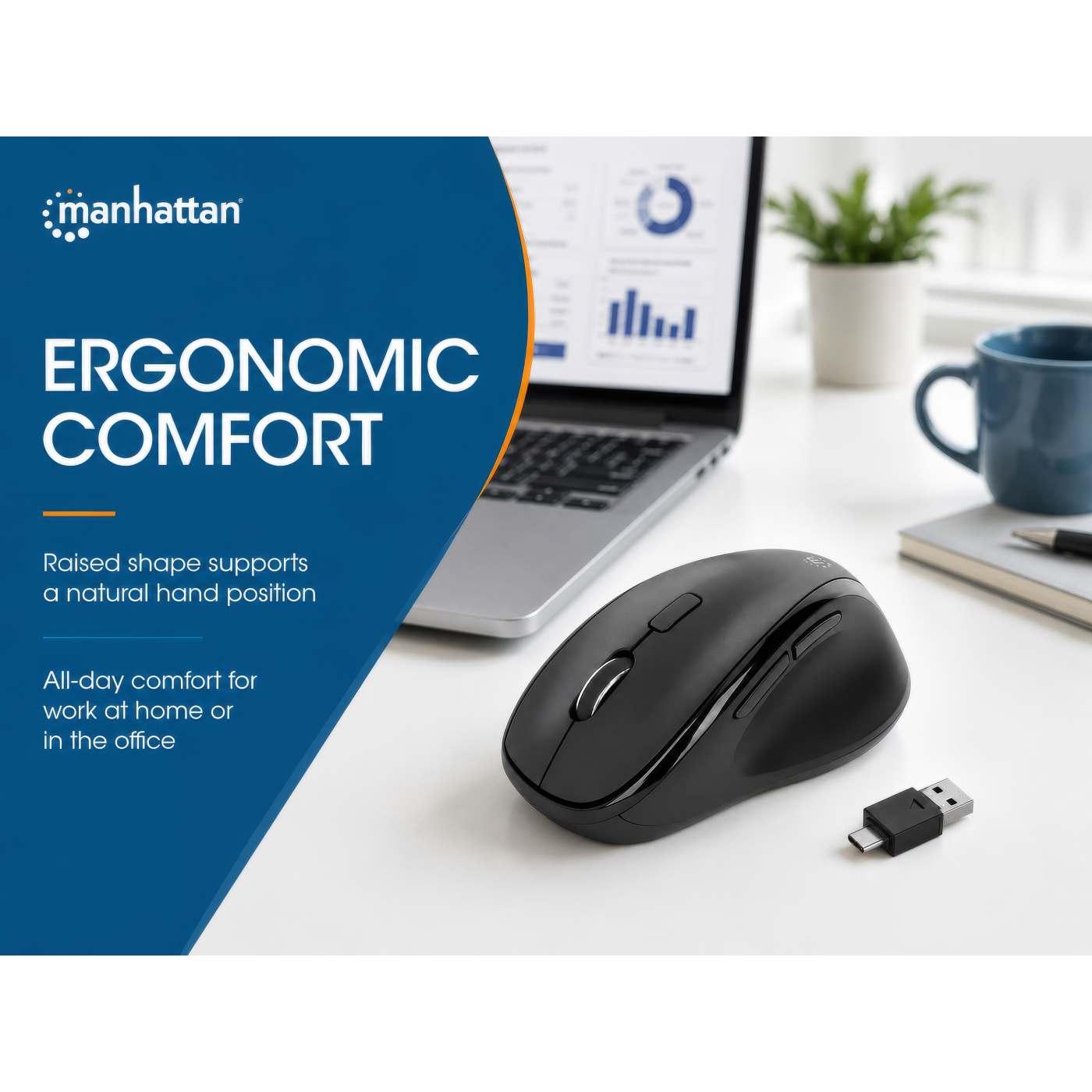 Ergonomic Wireless Mouse with 2-in-1 USB Receiver Image 13