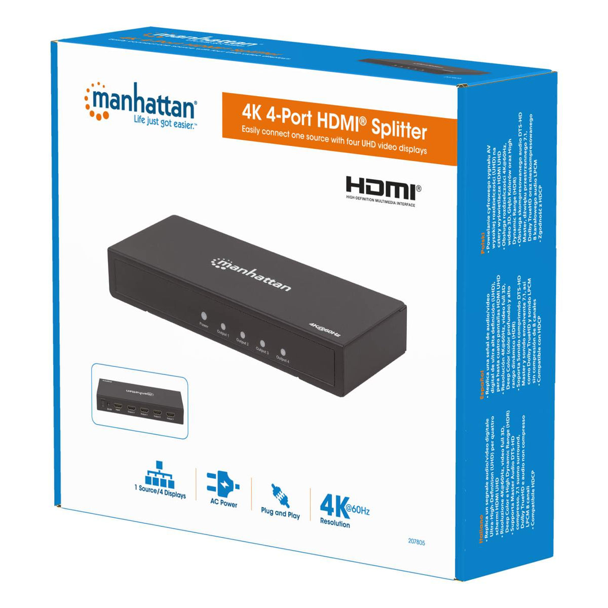 Manhattan Splitter HDMI 4K de 8 puertos (207560)