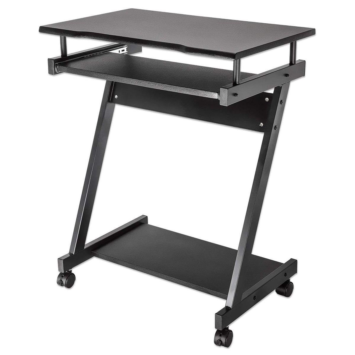 Stand Up Desk Store Mobile Rolling Adjustable Height Standing Workstation  with Printer Shelf and Slideout Keyboard Tray (White Frame/Black Top, 30  Wide) 