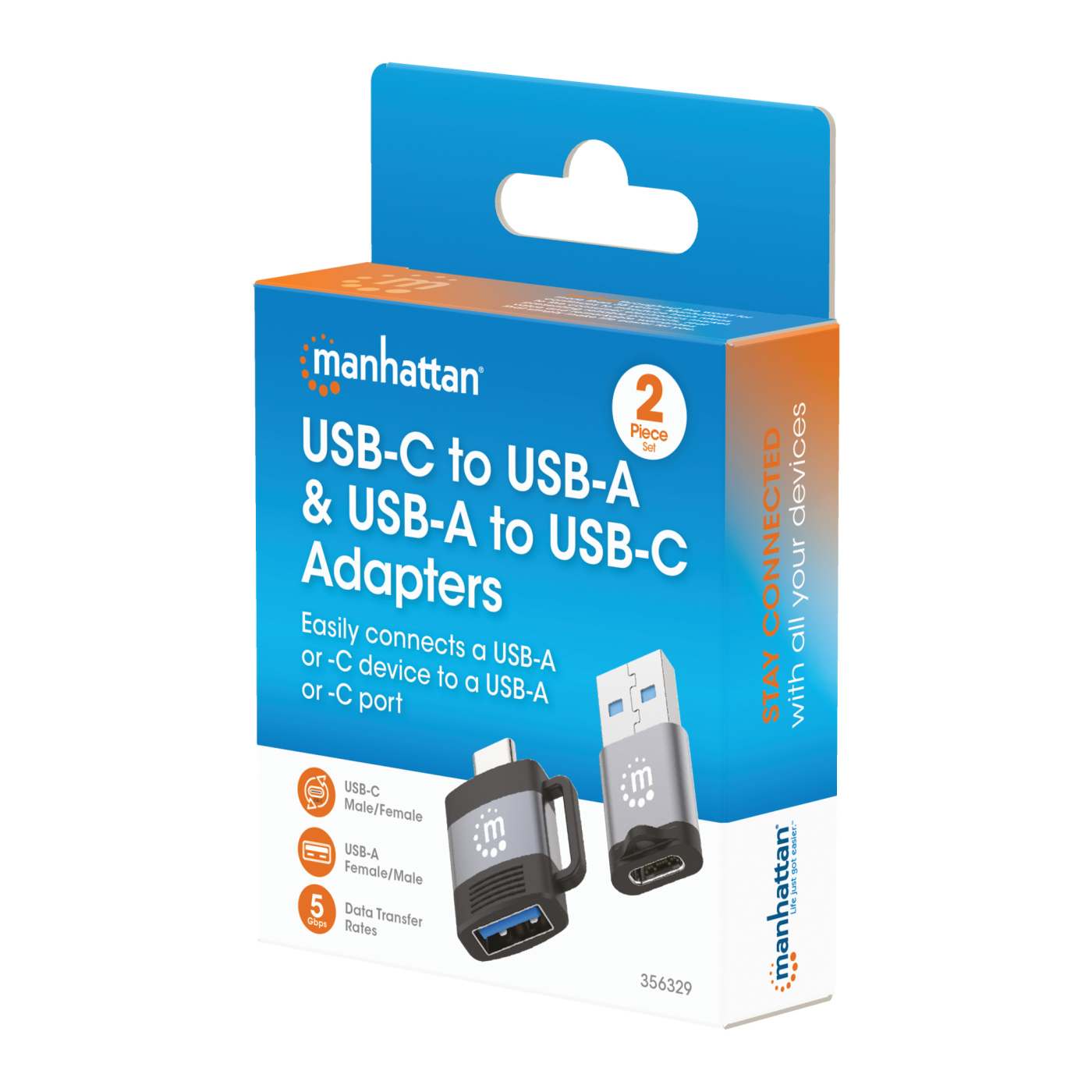 2-Piece Set: USB-C to USB-A & USB-A to USB-C Adapters Packaging Image 2