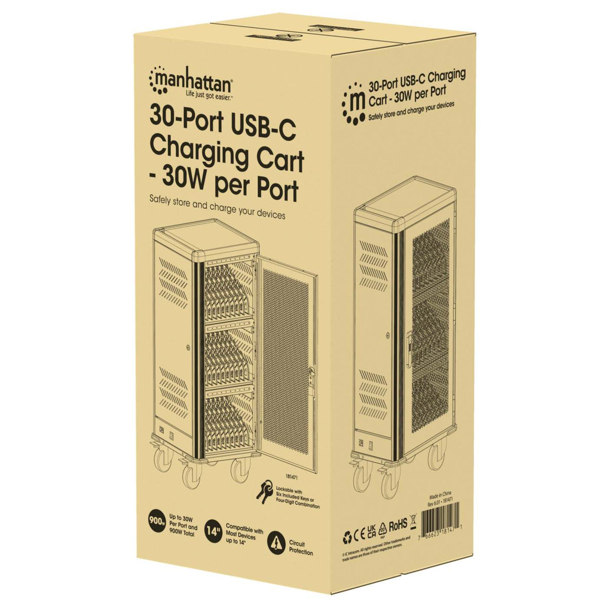 30-Port USB-C Charging Cart - 30W per Port Packaging Image 2