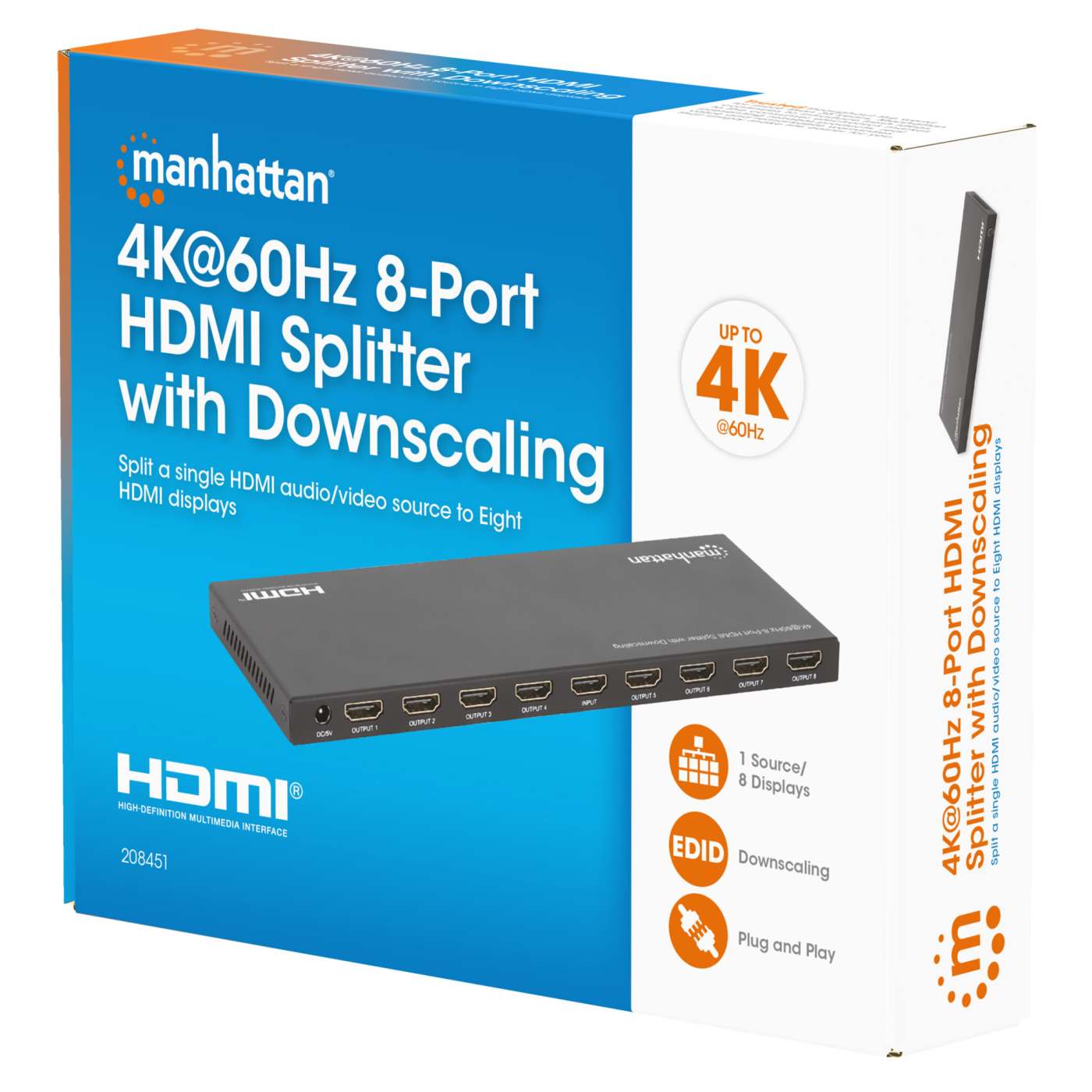 Manhattan 4K@60Hz 8-Port HDMI Splitter with Downscaling (208451