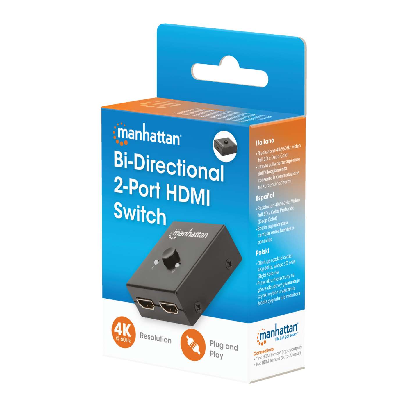 4K@60Hz Bi-Directional 2-Port HDMI Switch Packaging Image 2