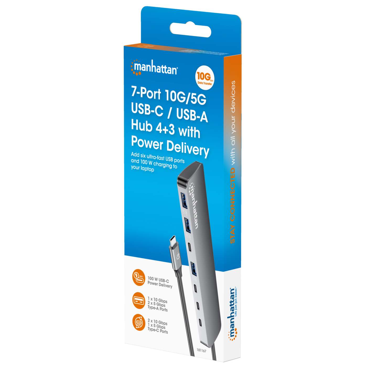 7-Port 10G/5G USB-C / USB-A Hub 4+3 with Power Delivery Packaging Image 2