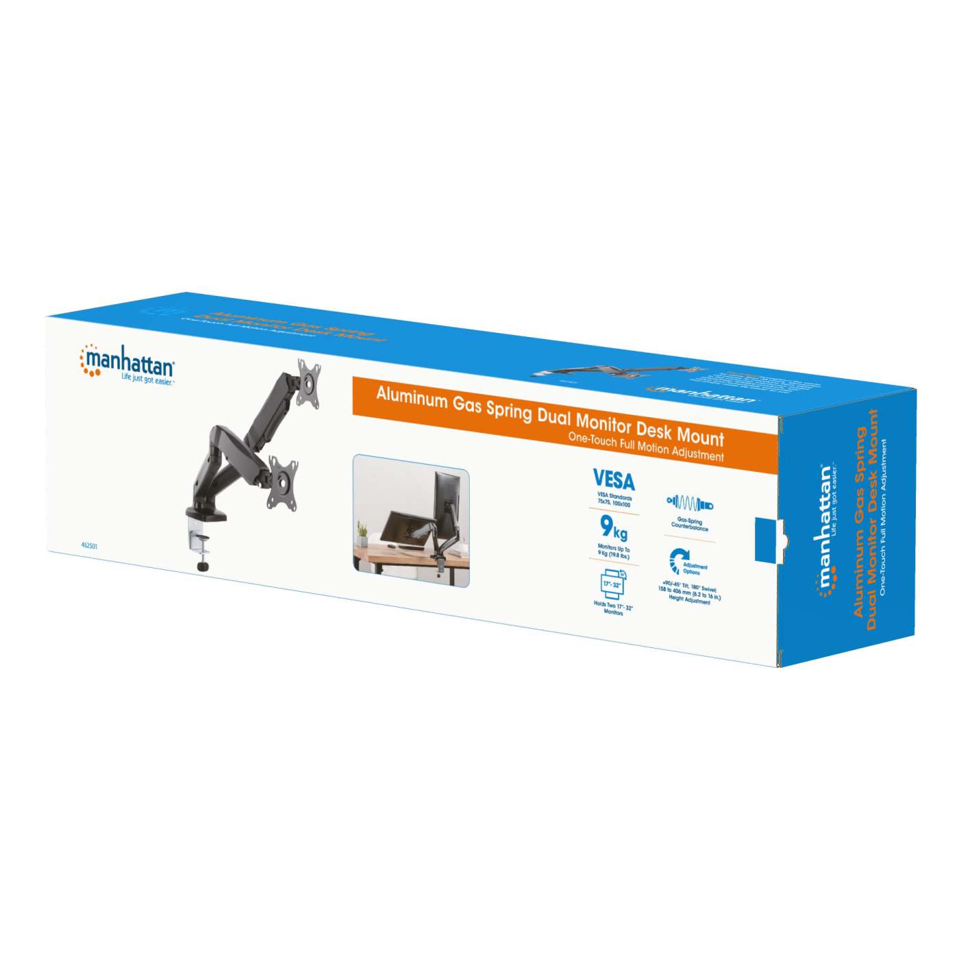 Aluminum Gas Spring Dual Monitor Desk Mount Packaging Image 2