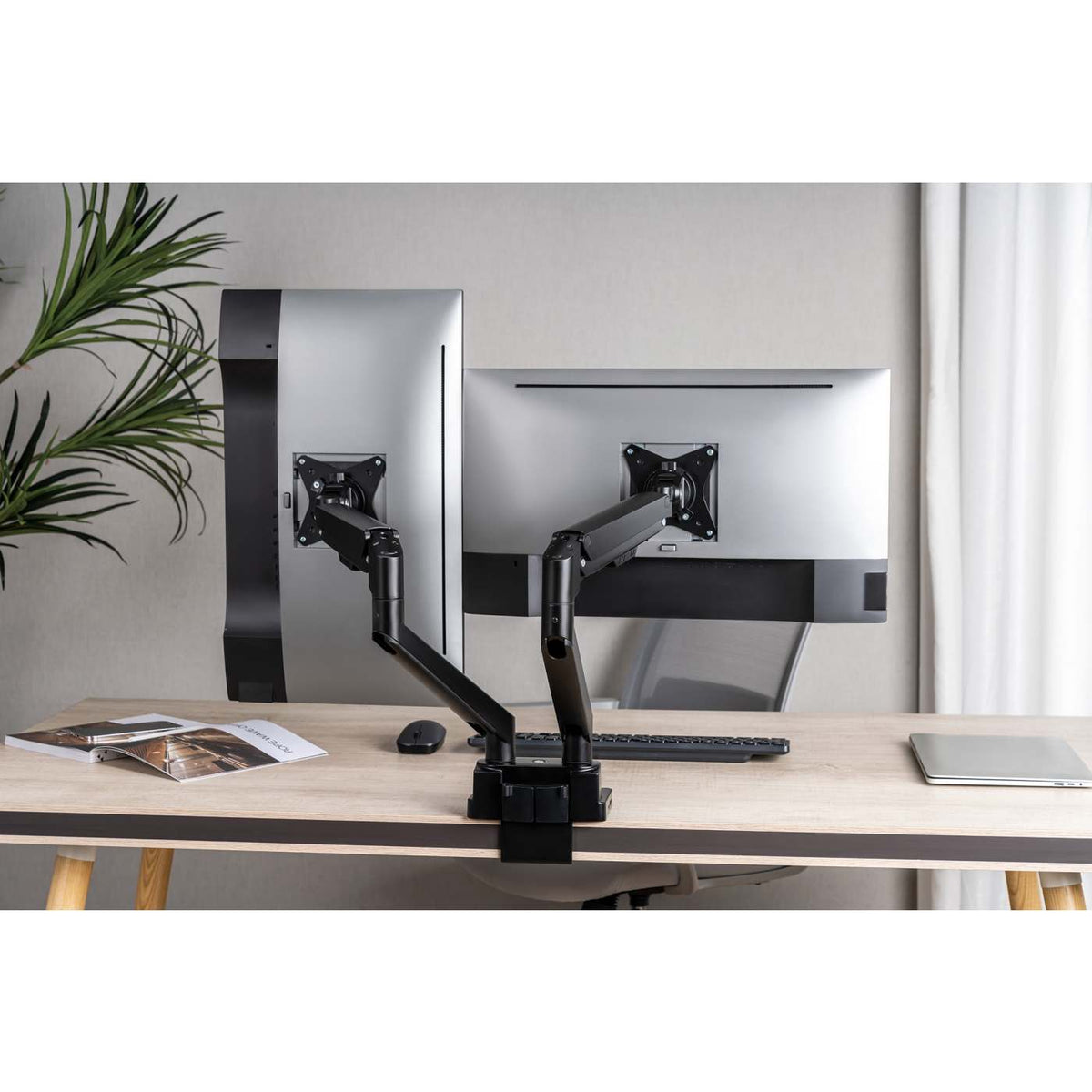 Aluminum Gas Spring Dual Monitor Desk Mount w/ 8-in-1 Docking Station ...