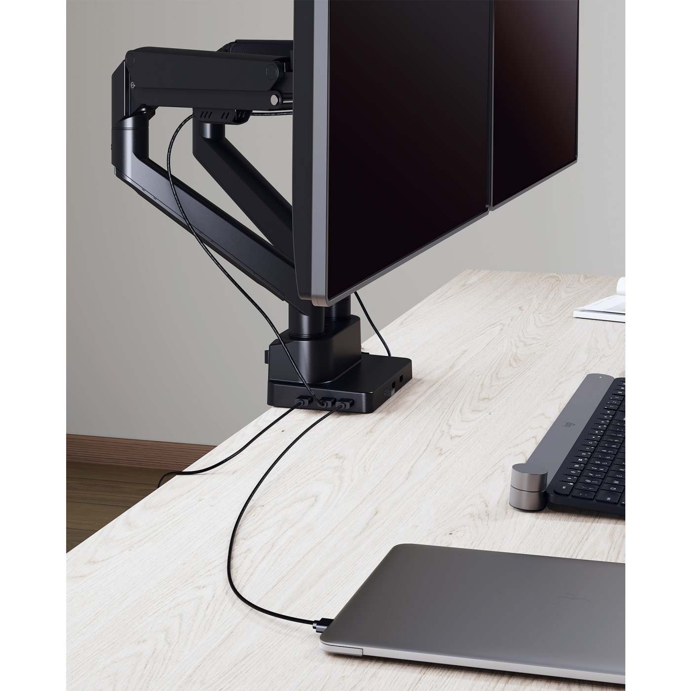 Aluminum Gas Spring Dual Monitor Desk Mount with 8-in-1 Docking Station Image 9