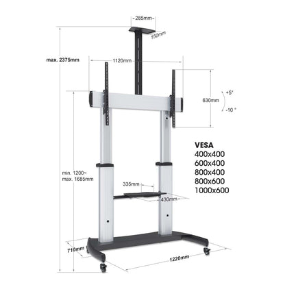 Aluminum Heavy-Duty Height-Adjustable Multimedia TV Cart Image 8