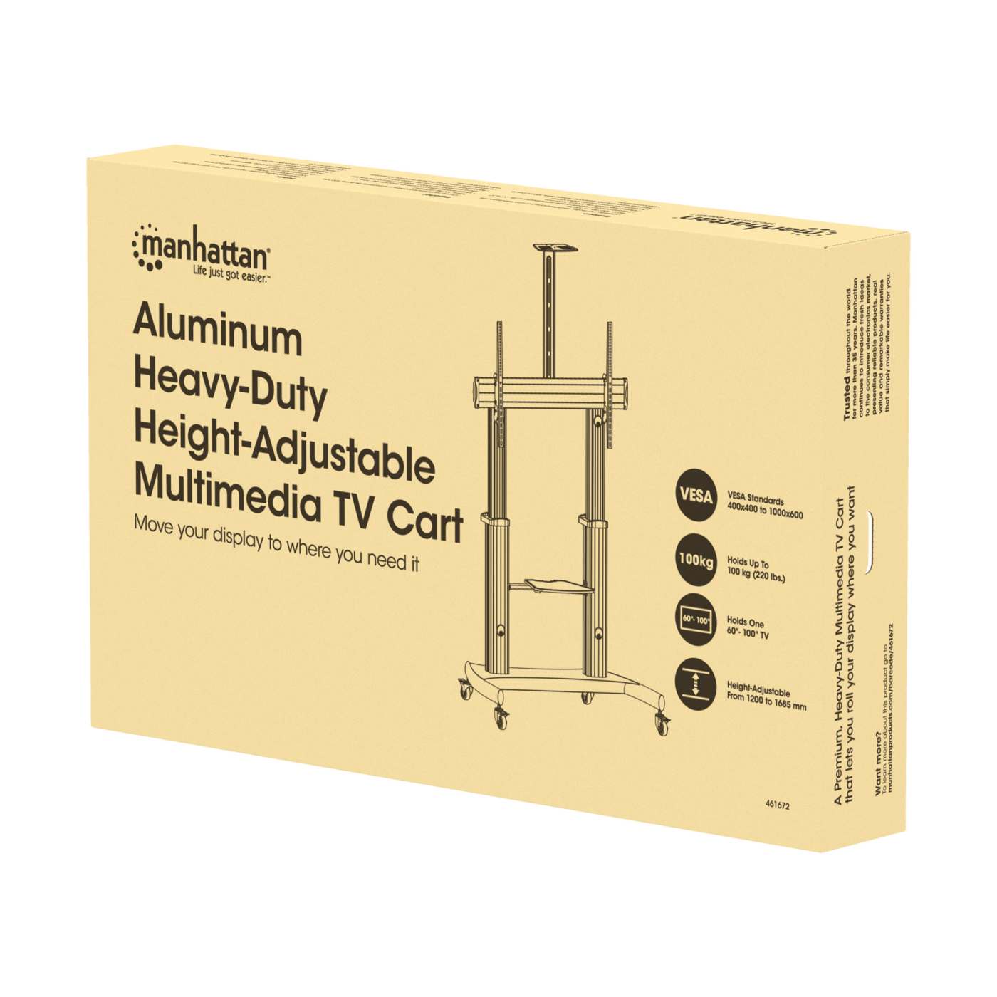 Aluminum Heavy-Duty Height-Adjustable Multimedia TV Cart Packaging Image 2