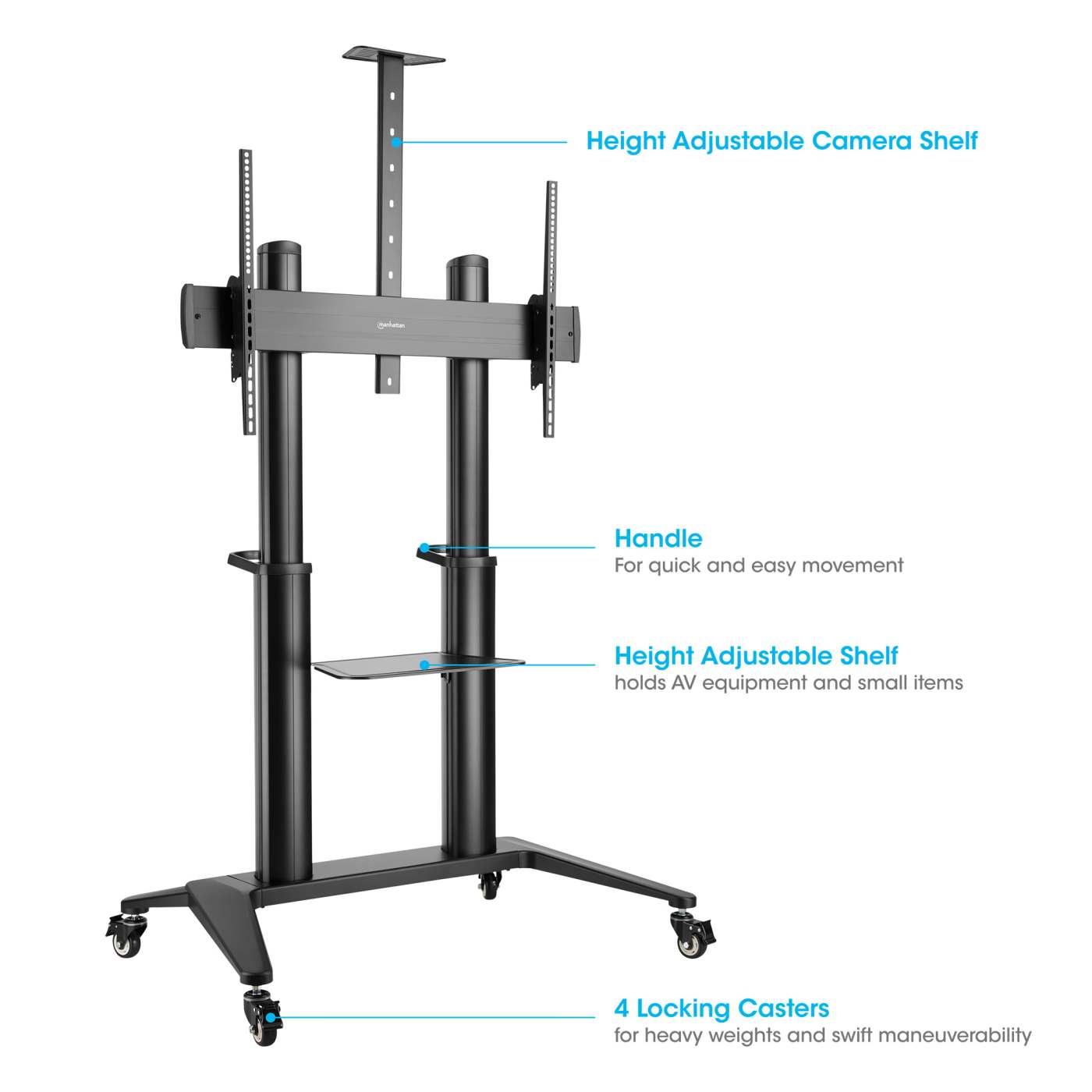 Aluminum Heavy-Duty Large-Screen Height-Adjustable Multimedia TV Cart Image 10