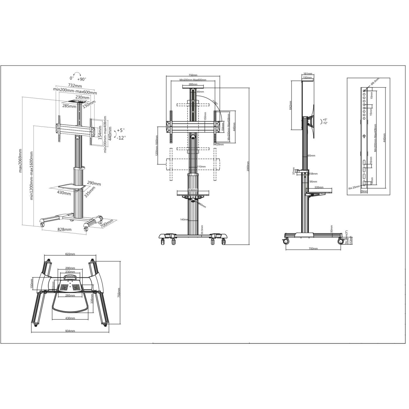 Aluminum Height-Adjustable Multimedia TV Cart Image 6