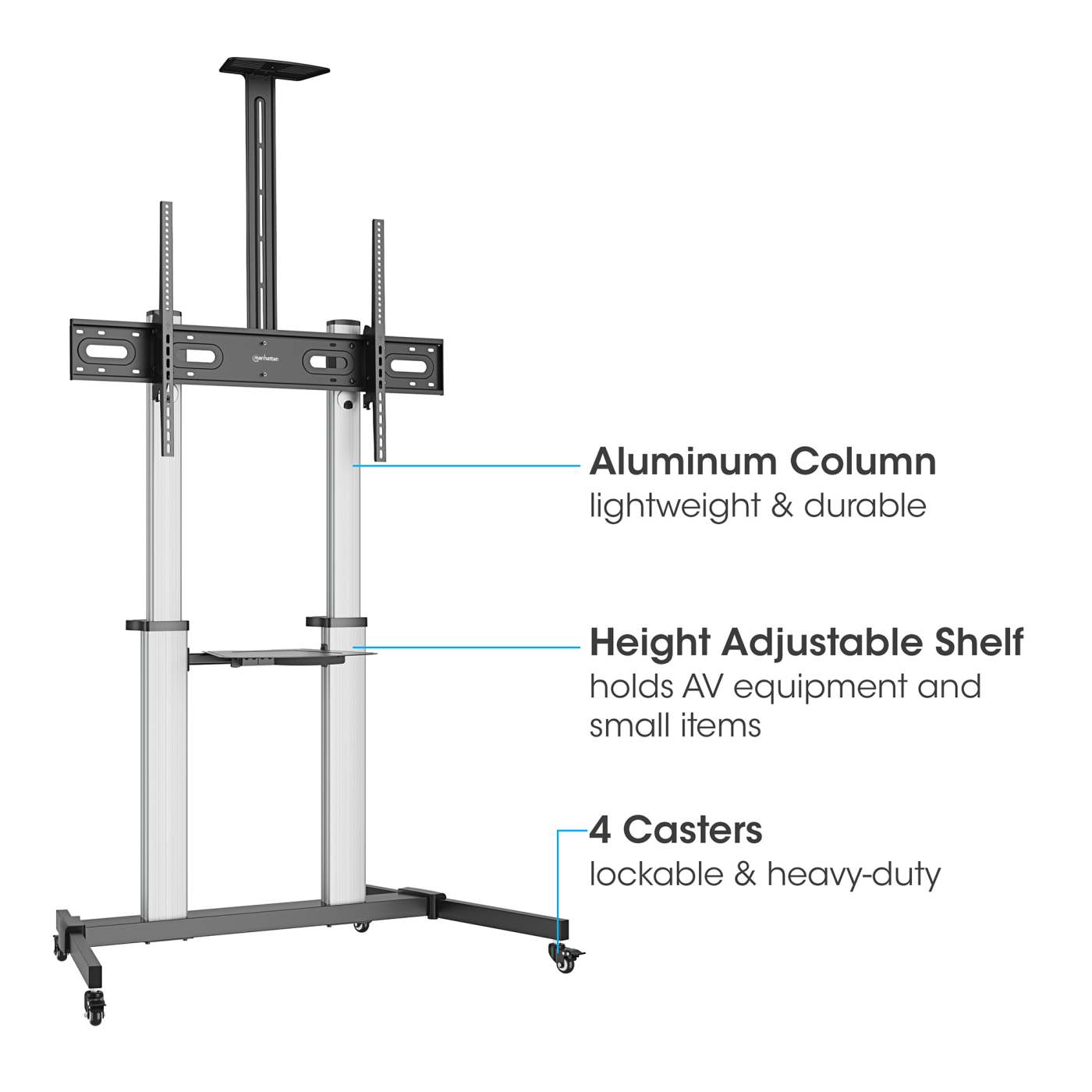 Aluminum Height-Adjustable Multimedia TV Cart Image 9