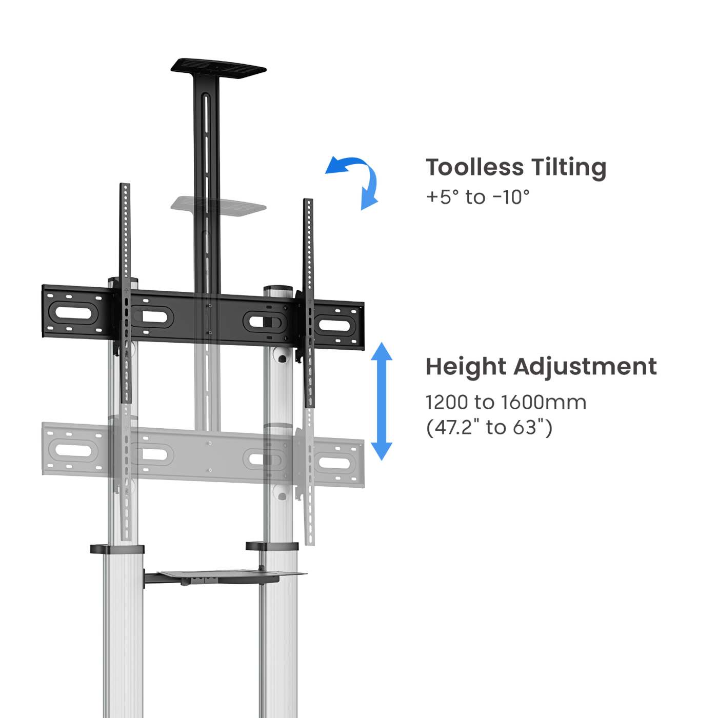 Aluminum Height-Adjustable Multimedia TV Cart Image 10