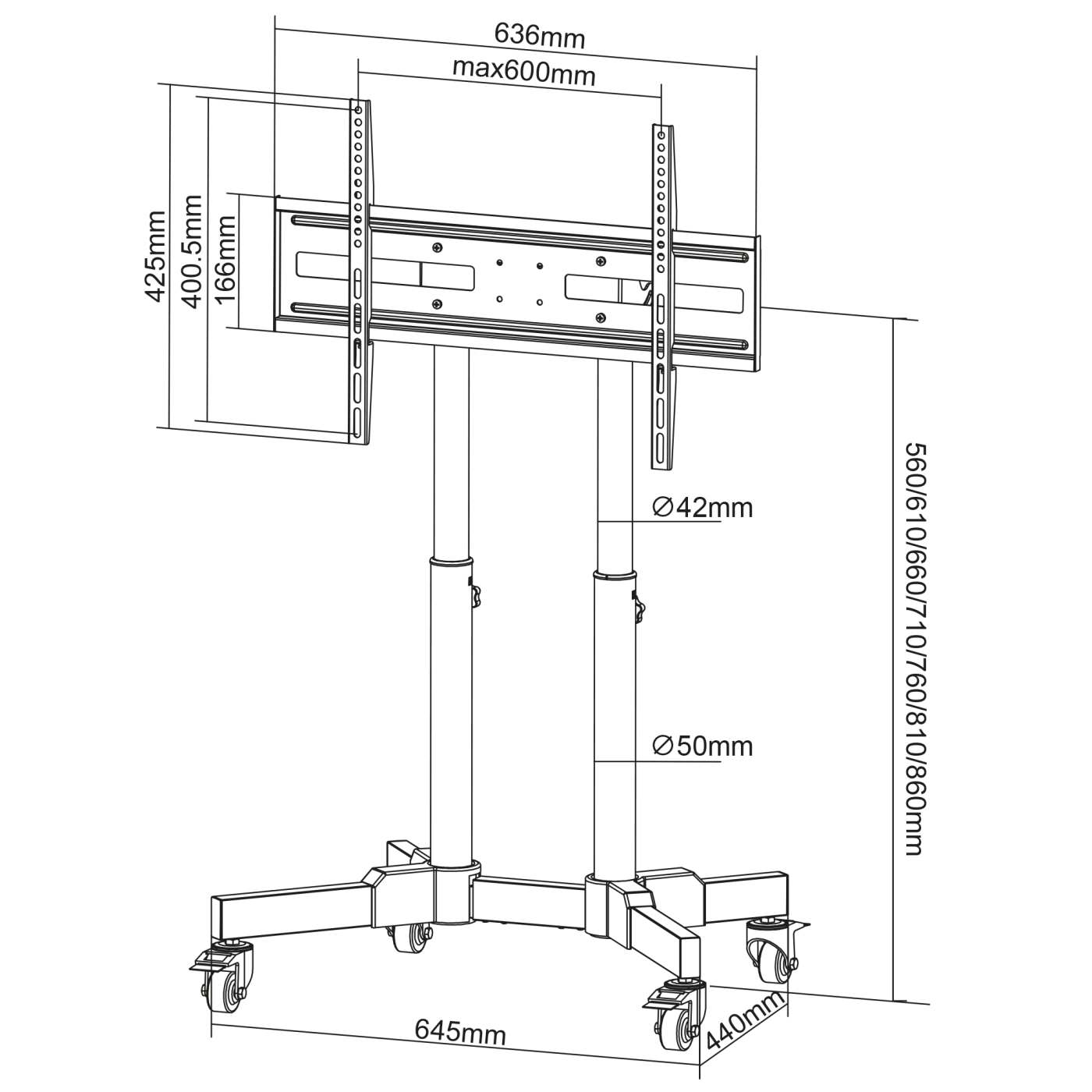 Compact Height-Adjustable TV Cart, for 23" to 70" Displays Image 13