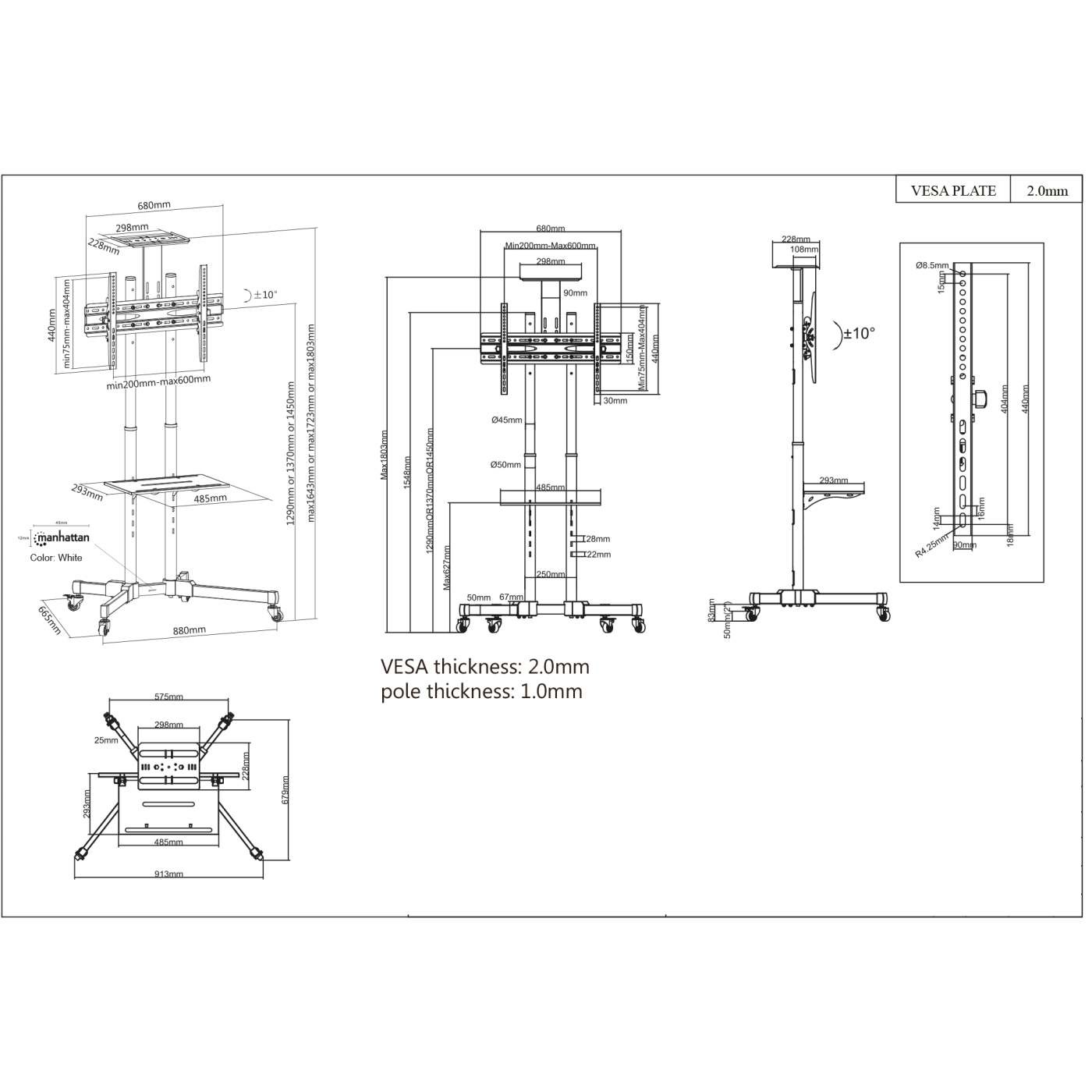 Economy Height-Adjustable Multimedia TV Cart Image 13