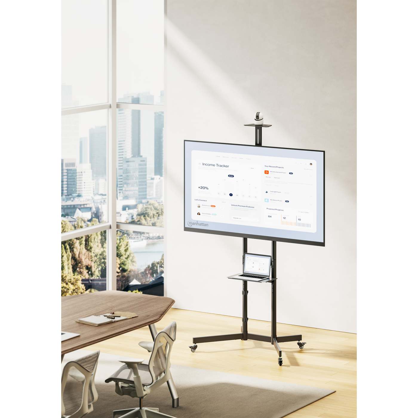 Economy Height-Adjustable Multimedia TV Cart, for 37" to 70" Displays Image 2