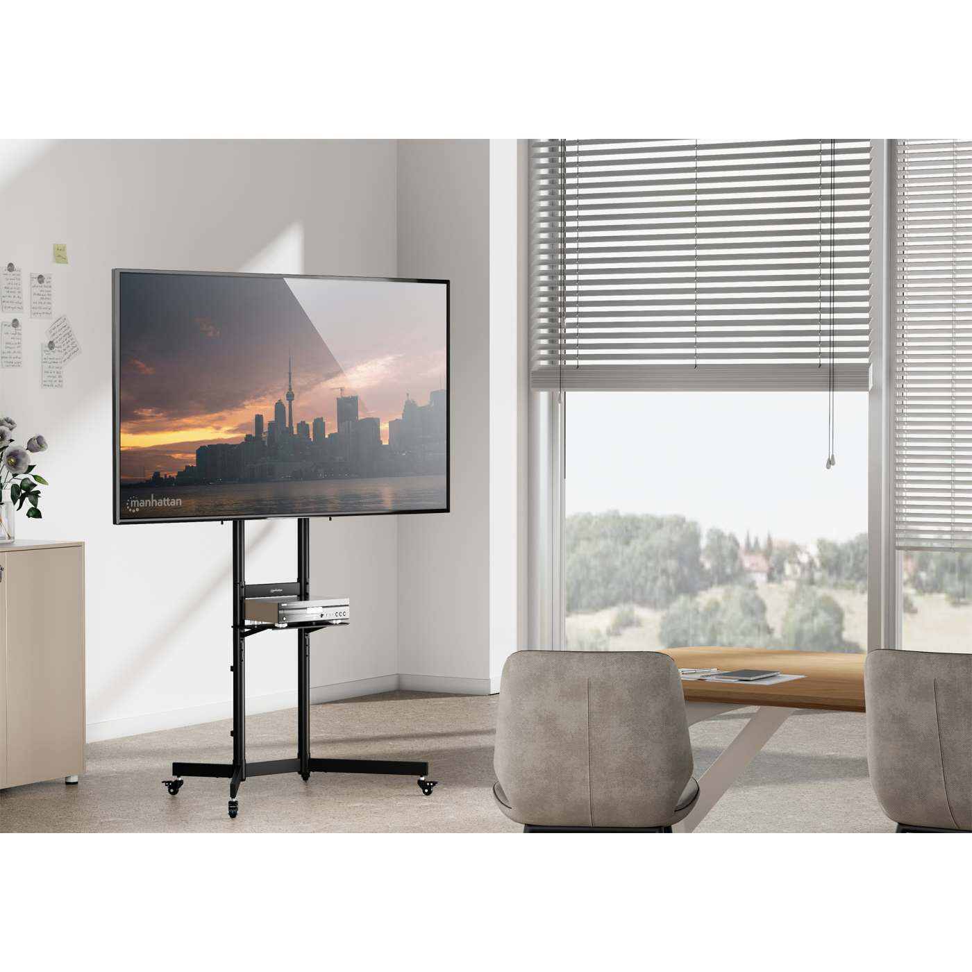 Economy Height-Adjustable Multimedia TV Cart, for 37" to 70" Displays Image 4