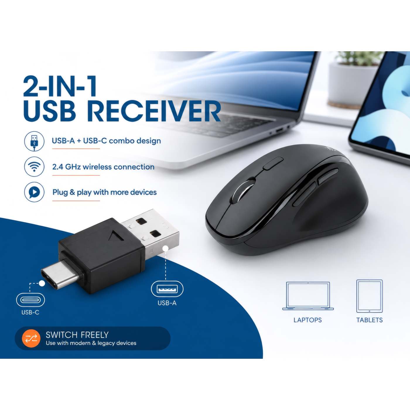 Ergonomic Wireless Mouse with 2-in-1 USB Receiver Image 10