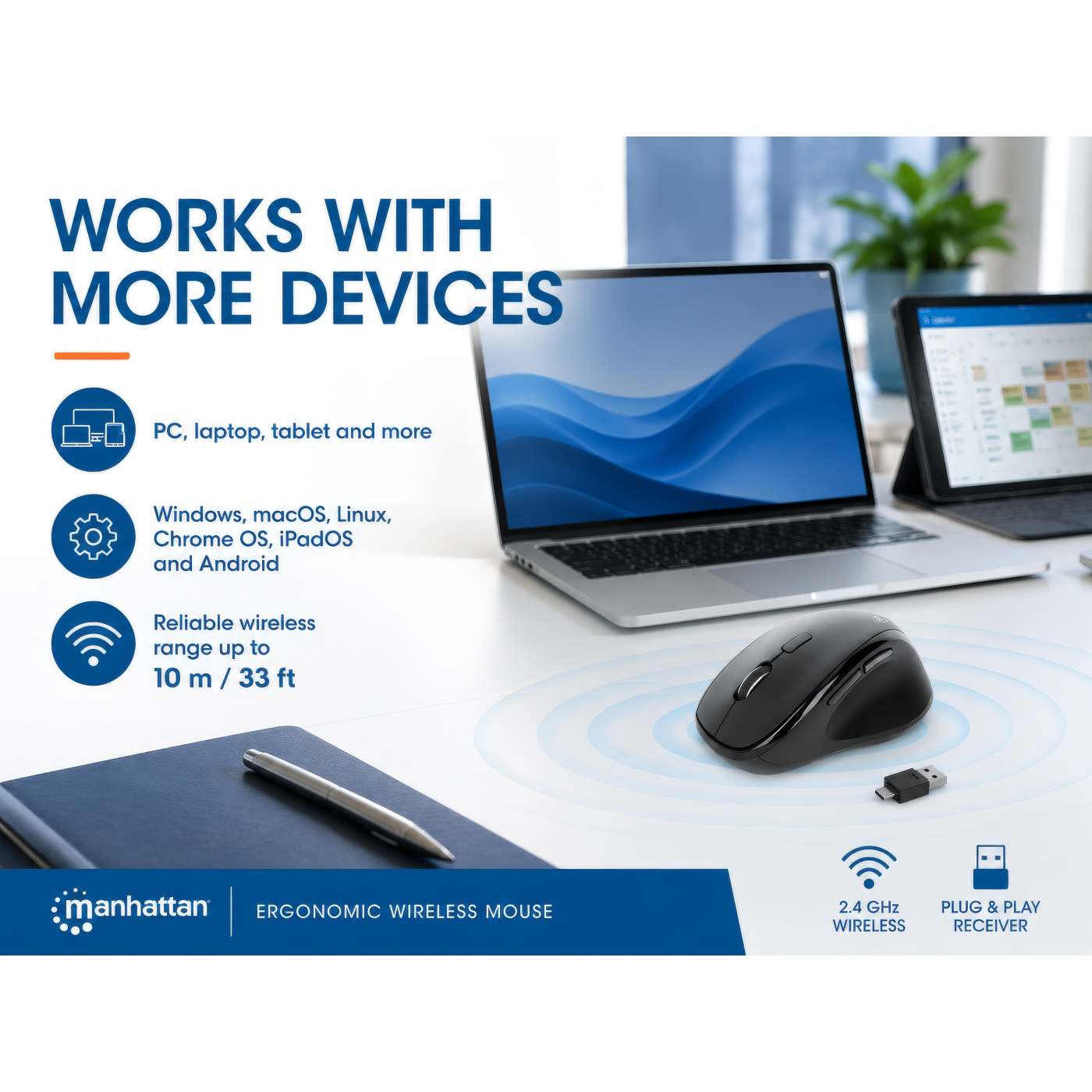 Ergonomic Wireless Mouse with 2-in-1 USB Receiver Image 11