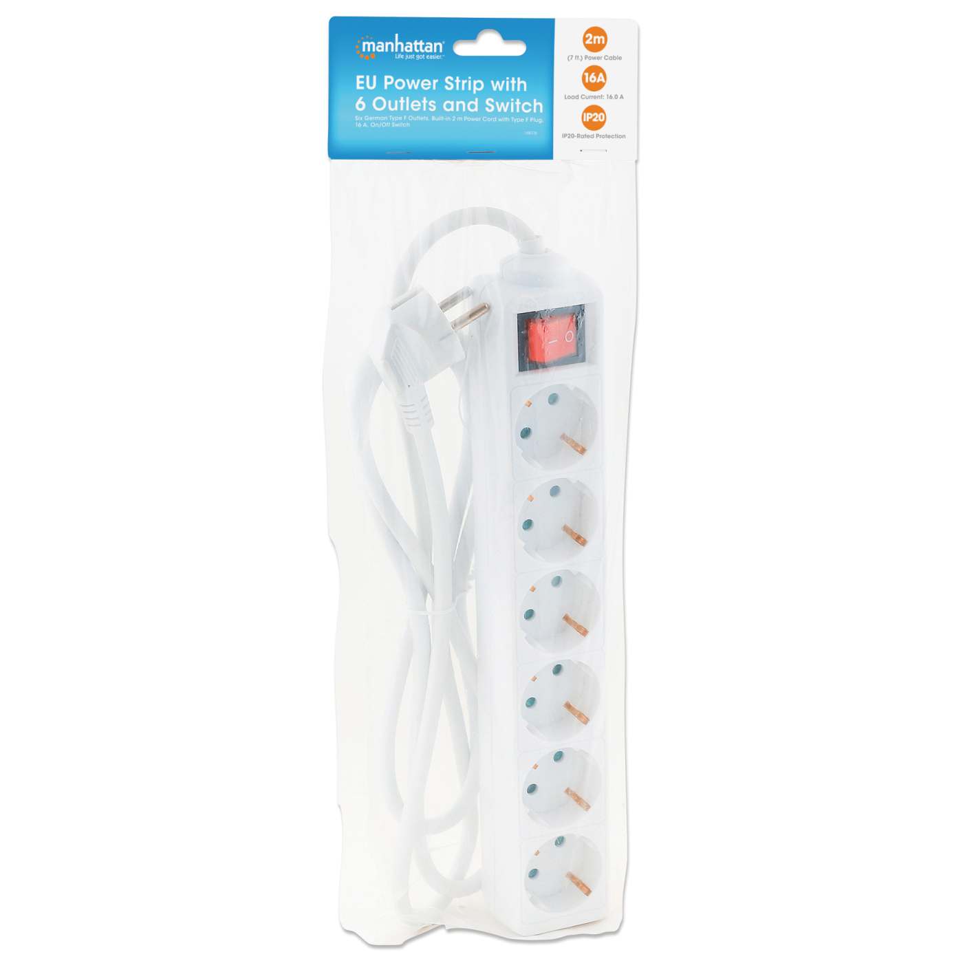 EU Power Strip with 6 Outlets and Switch Packaging Image 2