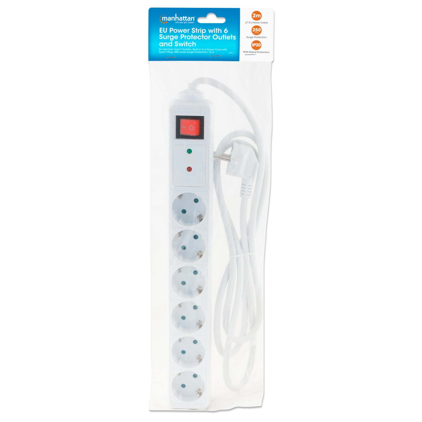 EU Power Strip with 6 Surge Protector Outlets and Switch Packaging Image 2