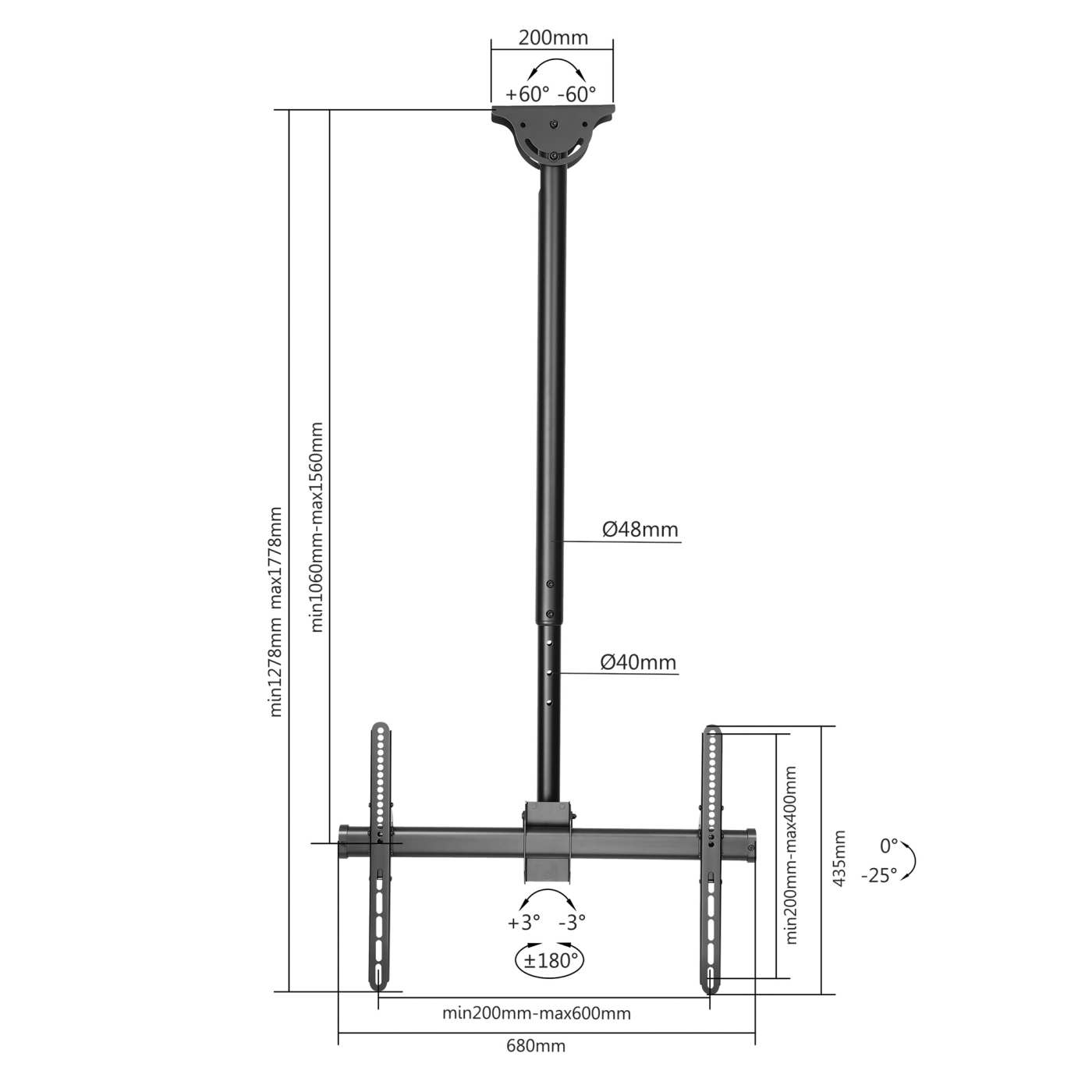 Full-motion Height-Adjustable TV Ceiling Mount Image 11