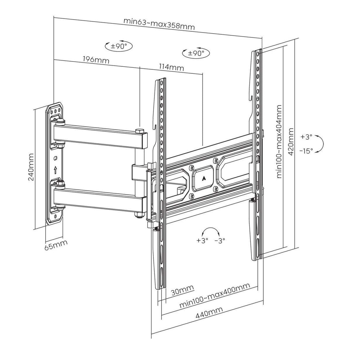 Full-Motion TV Wall Mount with Post-Leveling Adjustment, for 32" to 55" Displays Image 11