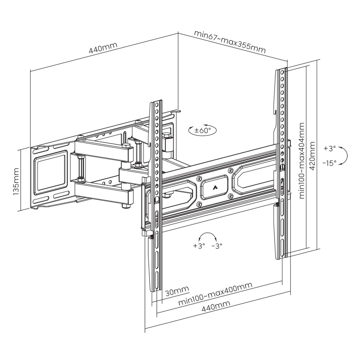 Full-Motion TV Wall Mount with Post-Leveling Adjustment, for 32" to 70" Image 10