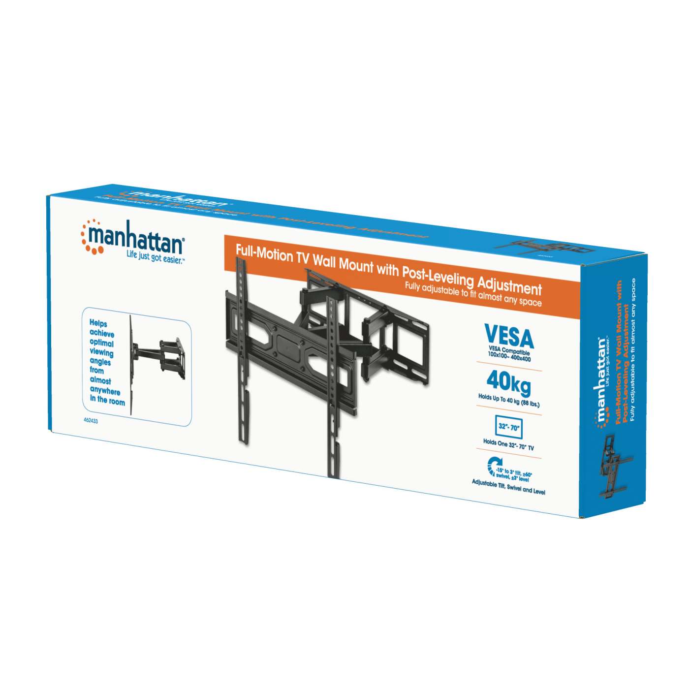 Full-Motion TV Wall Mount with Post-Leveling Adjustment, for 32" to 70" Packaging Image 2