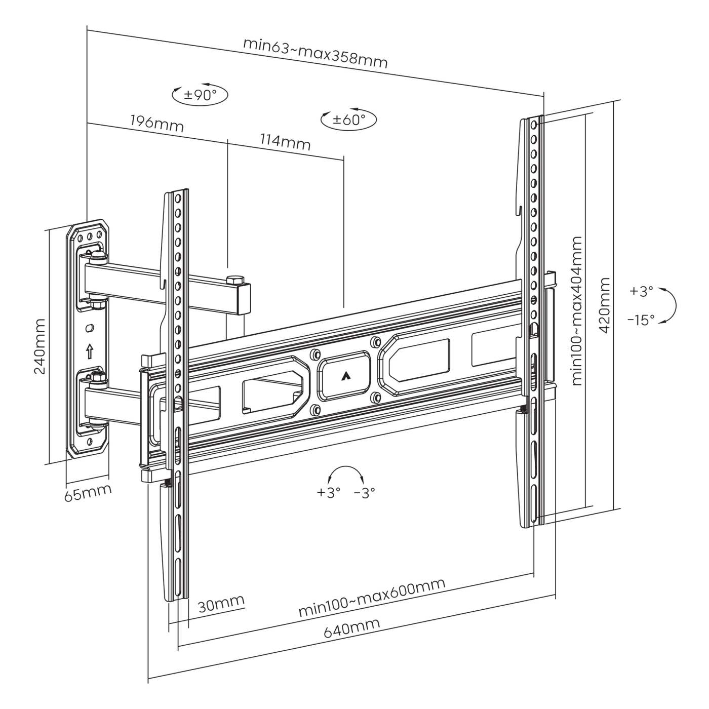 Full-Motion TV Wall Mount w/ Post-Leveling Adjustment, for Full-Motion TV Wall Mount w/ Post-Leveling Adjustment, for
