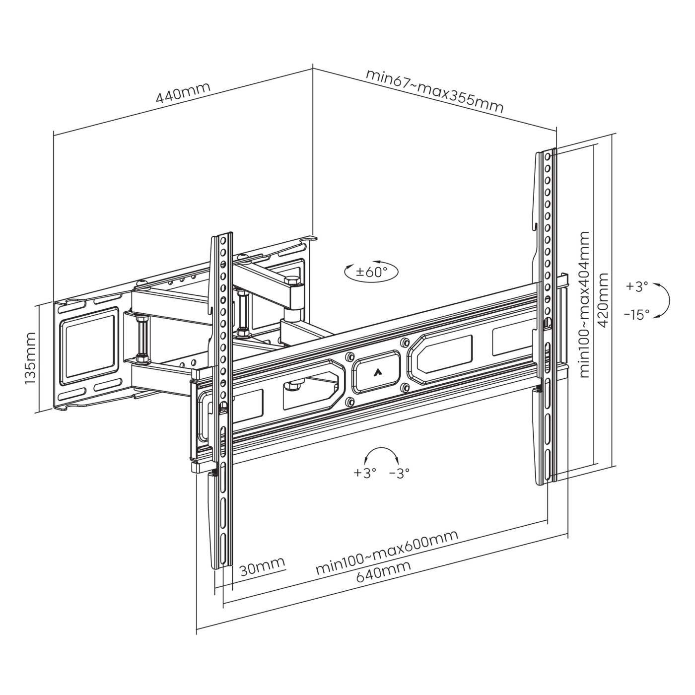 Full-Motion TV Wall Mount with Post-Leveling Adjustment, for 37" to 80" Image 11