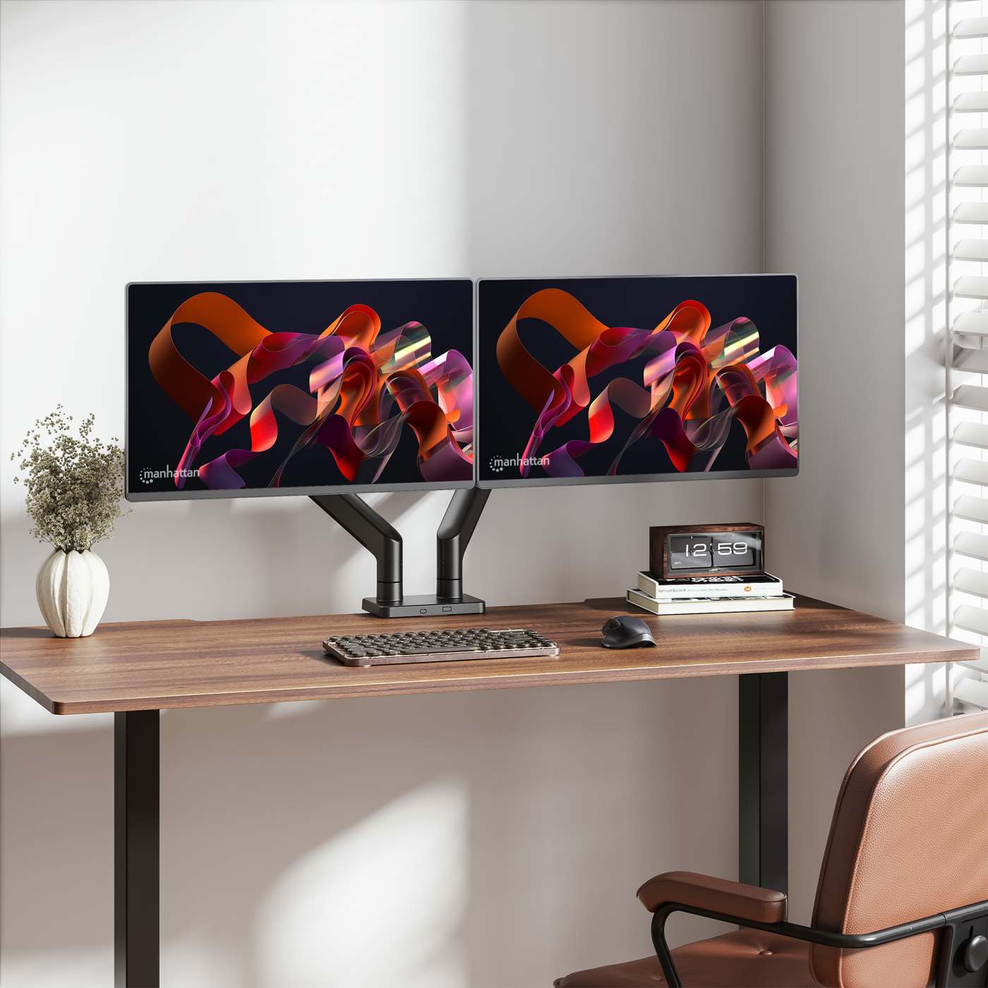 Heavy-Duty Aluminum Mechanical Spring Dual Monitor Desk Mount Image 6