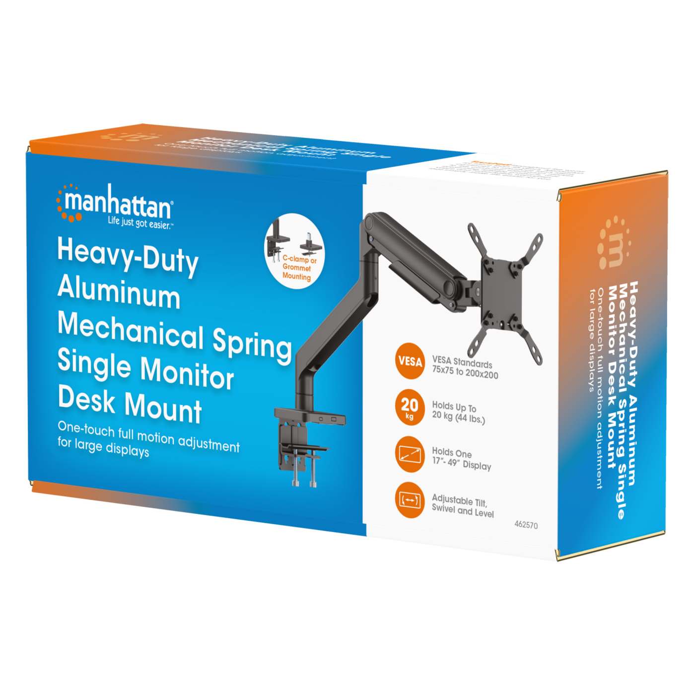 Heavy-Duty Aluminum Mechanical Spring Single Monitor Desk Mount Packaging Image 2