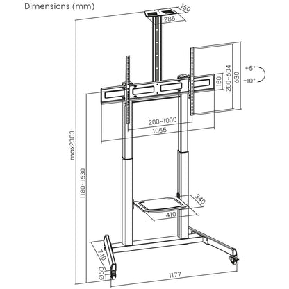 Large-Screen Multimedia TV Cart with Tool-Free Height Adjustment, for 60" to 120" Displays Image 15