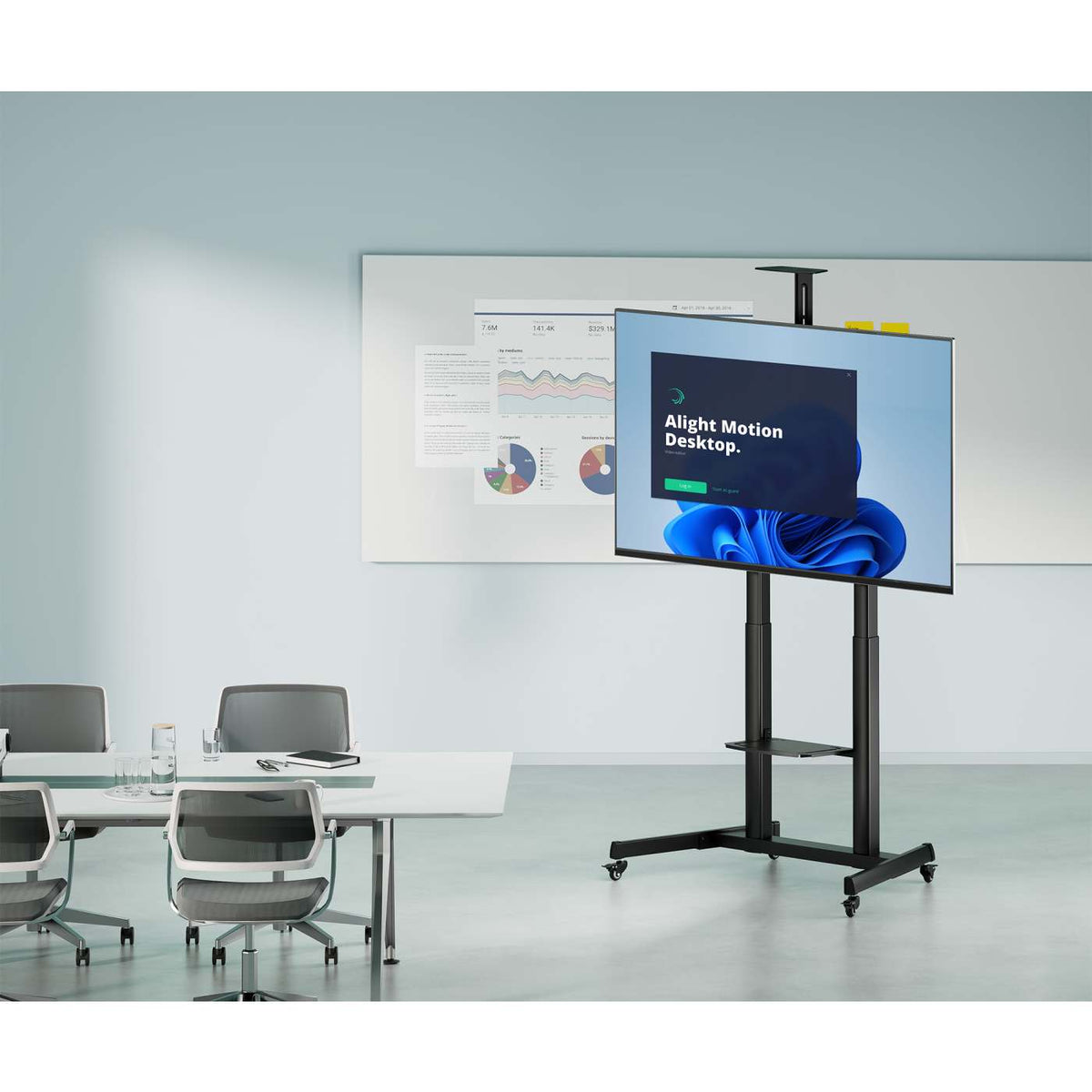 Large-Screen Multimedia TV Cart with Tool-Free Height Adjustment, for 60" to 120" Displays Image 5