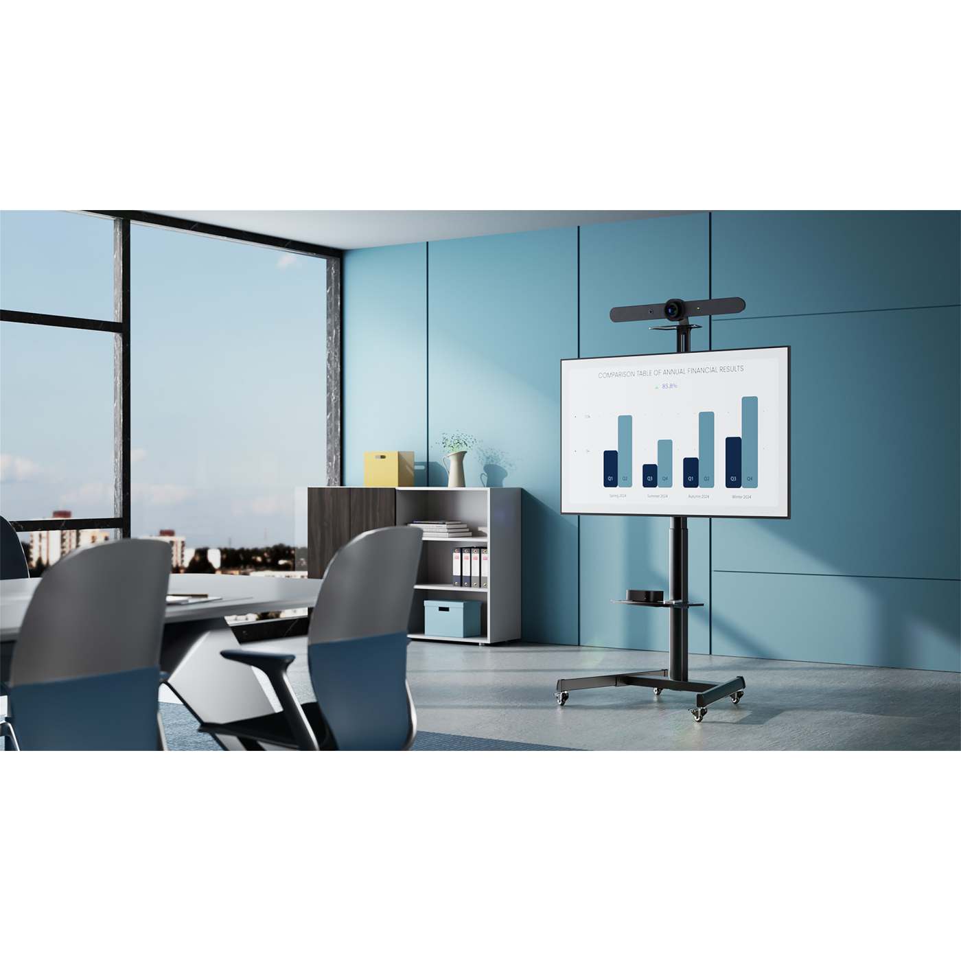 Multimedia TV Cart with Tool-Free Height Adjustment, for 37" to 86" Displays Image 4