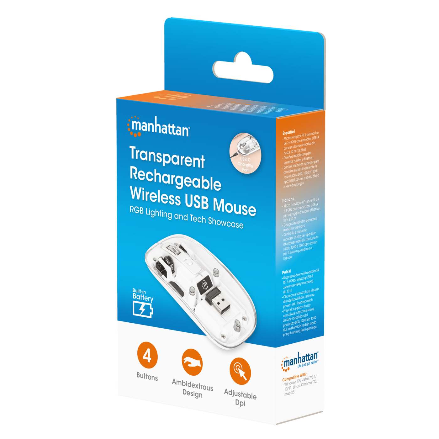 Manhattan Transparent Rechargeable Wireless USB Mouse (190275