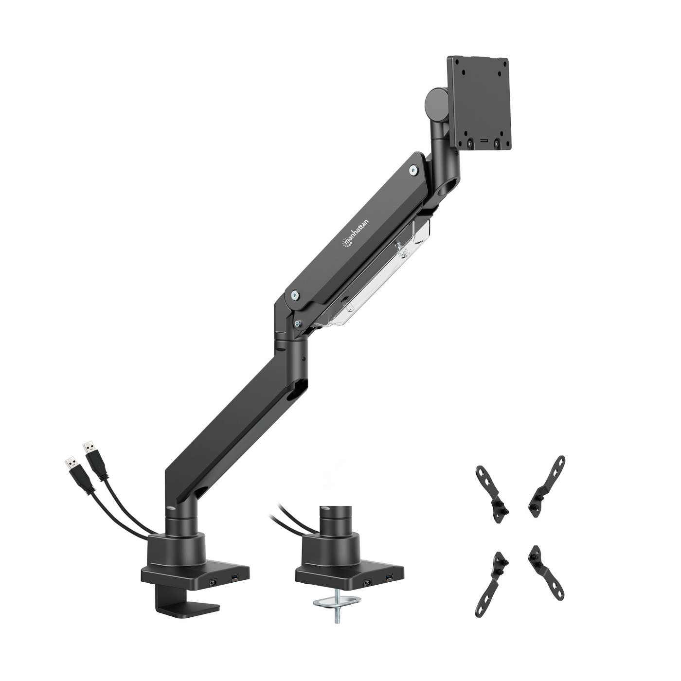 Ultra Heavy-Duty Aluminum Gas Spring Single Monitor Desk Mount with USB Ports Image 4