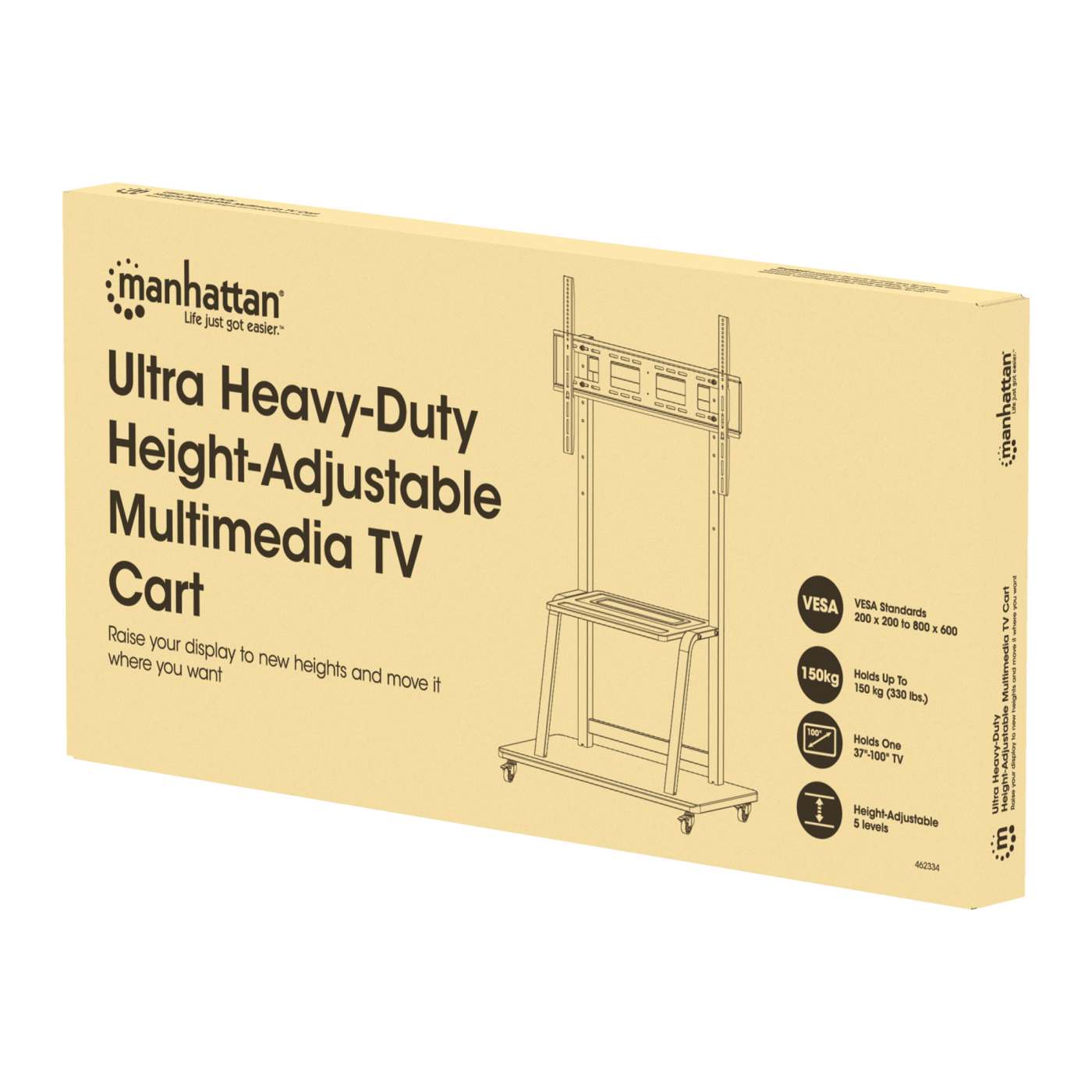 Ultra Heavy-Duty Height-Adjustable Multimedia TV Cart, for 37