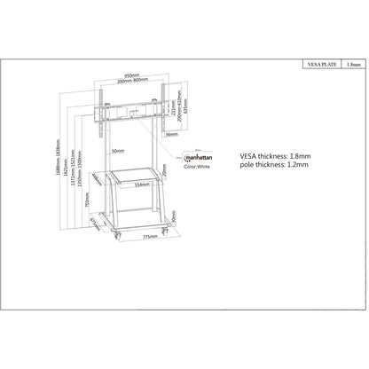 Ultra Heavy-Duty Height-Adjustable TV Cart Image 7