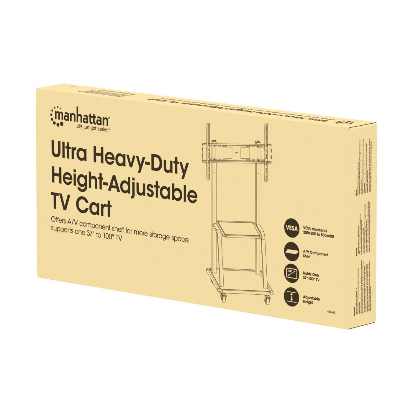 Ultra Heavy-Duty Height-Adjustable TV Cart Packaging Image 2