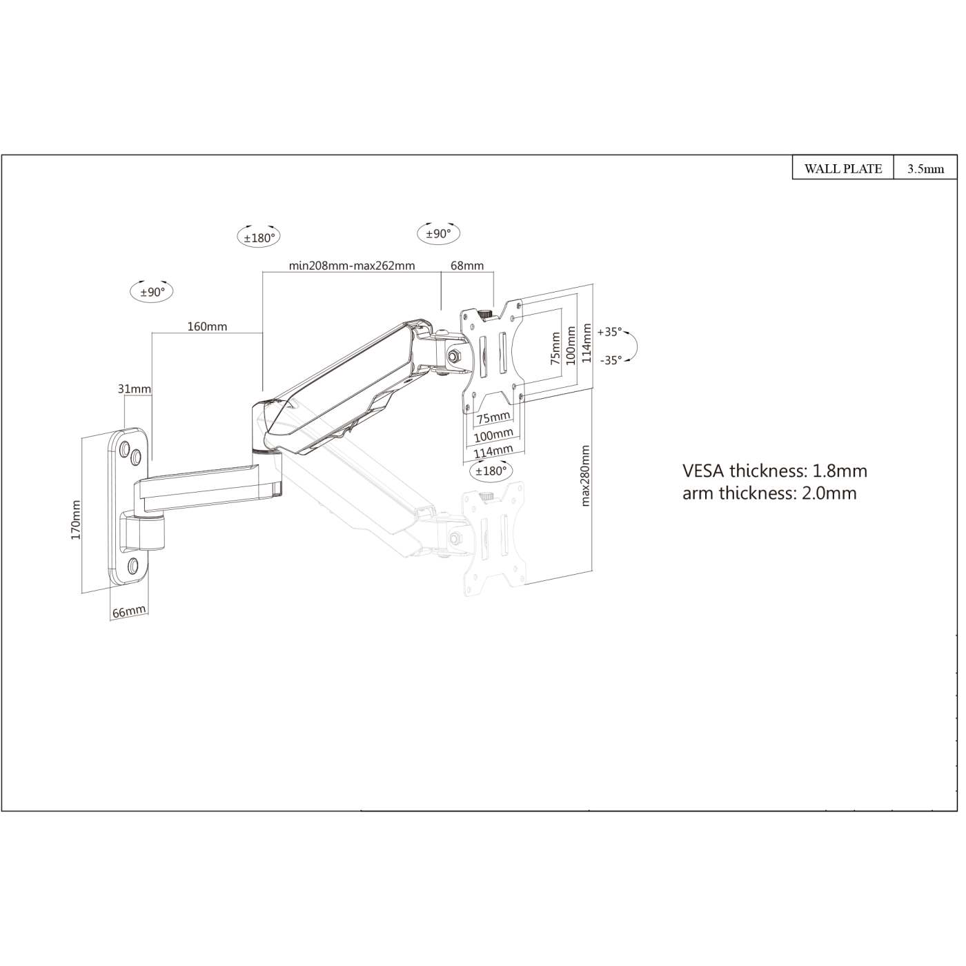 Universal Gas Spring Jointed Arm Monitor Wall Mount Image 8