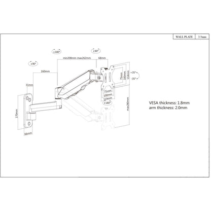 Universal Gas Spring Jointed Arm Monitor Wall Mount Image 8