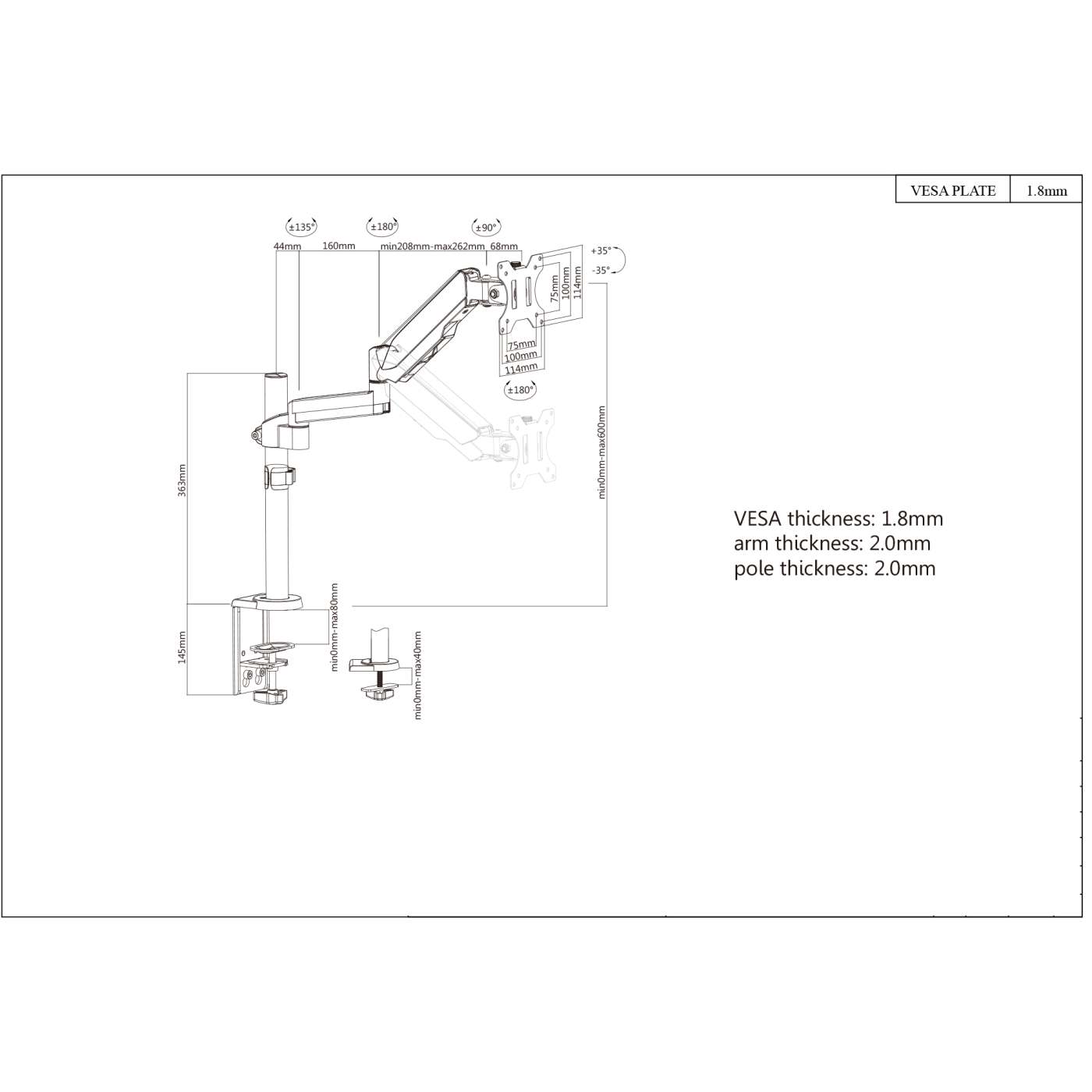 Universal Gas Spring Monitor Mount with Height-Adjustable Arm Image 9