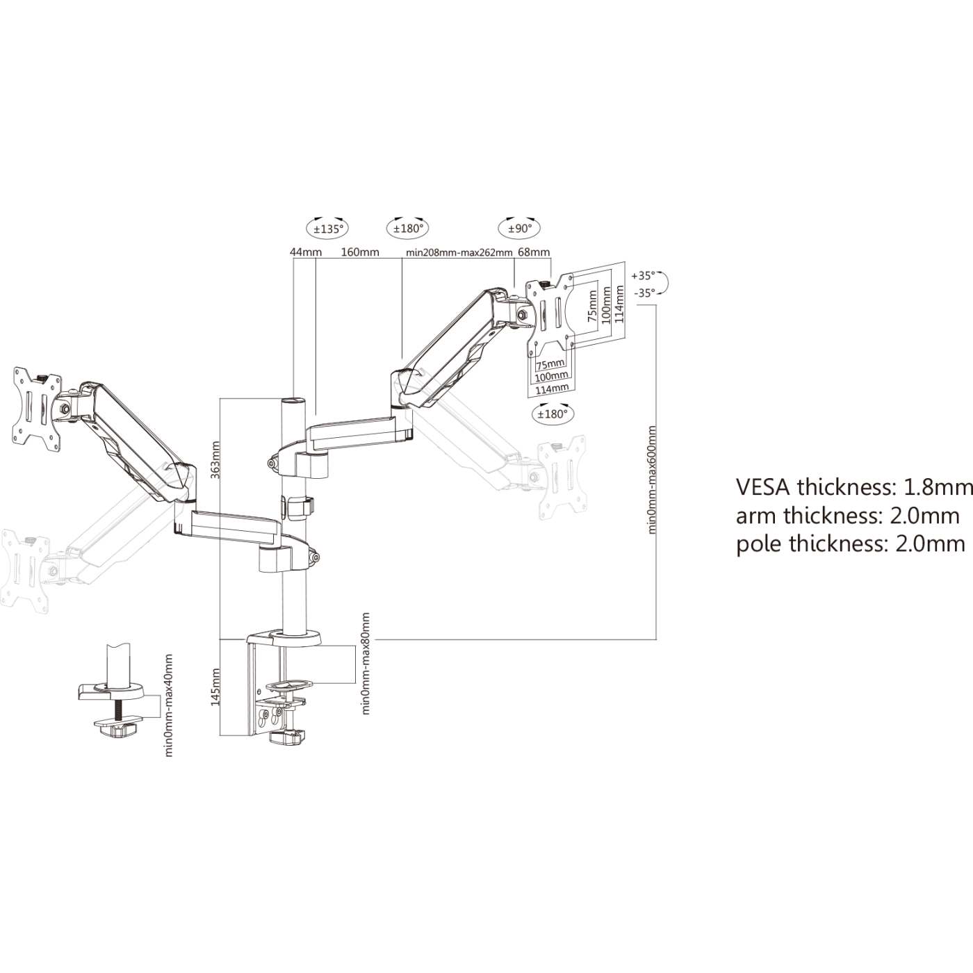 Universal Gas Spring Monitor Mount with Height-Adjustable Arms Image 11