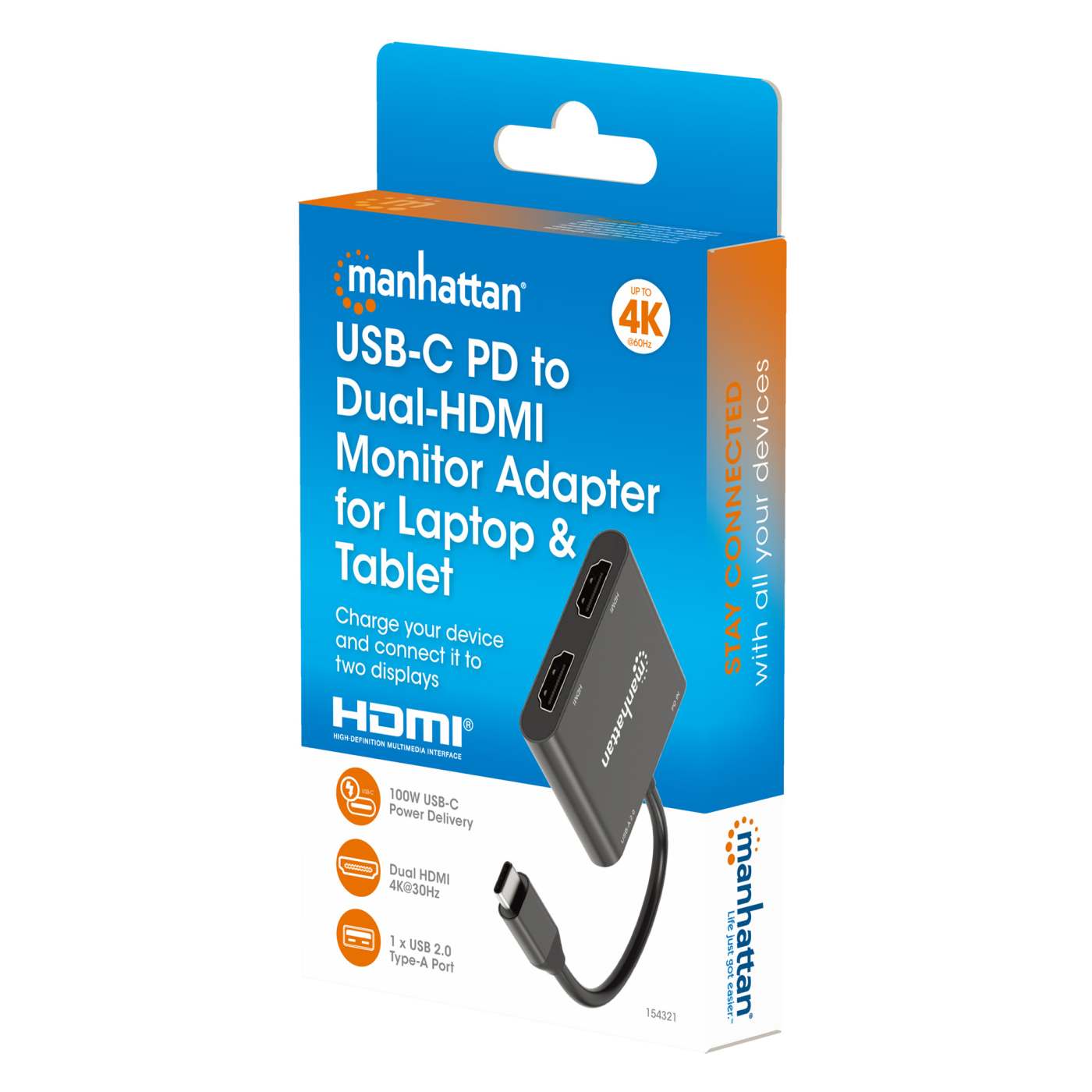 USB-C PD to Dual-HDMI Monitor Adapter for Laptop and Tablet Packaging Image 2