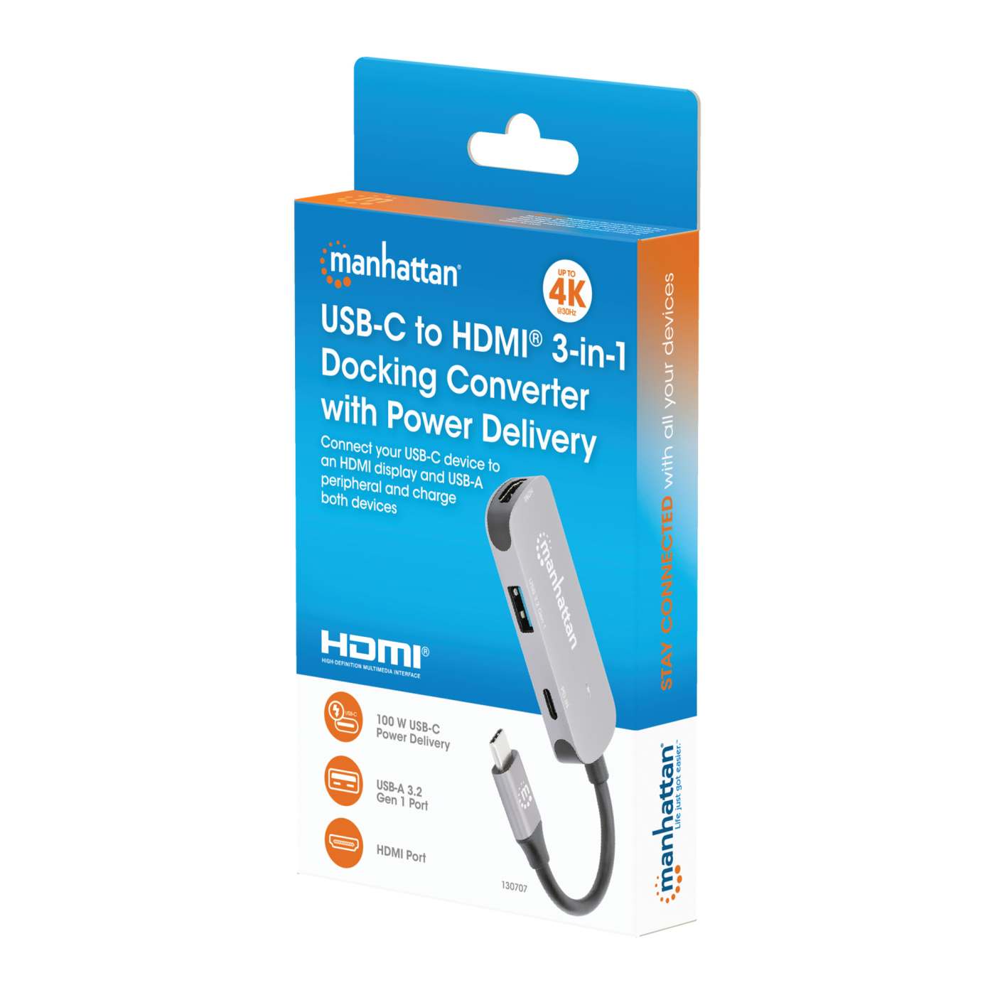 USB-C to HDMI (4K@30Hz) 3-in-1 Docking Converter with Power Delivery Packaging Image 2