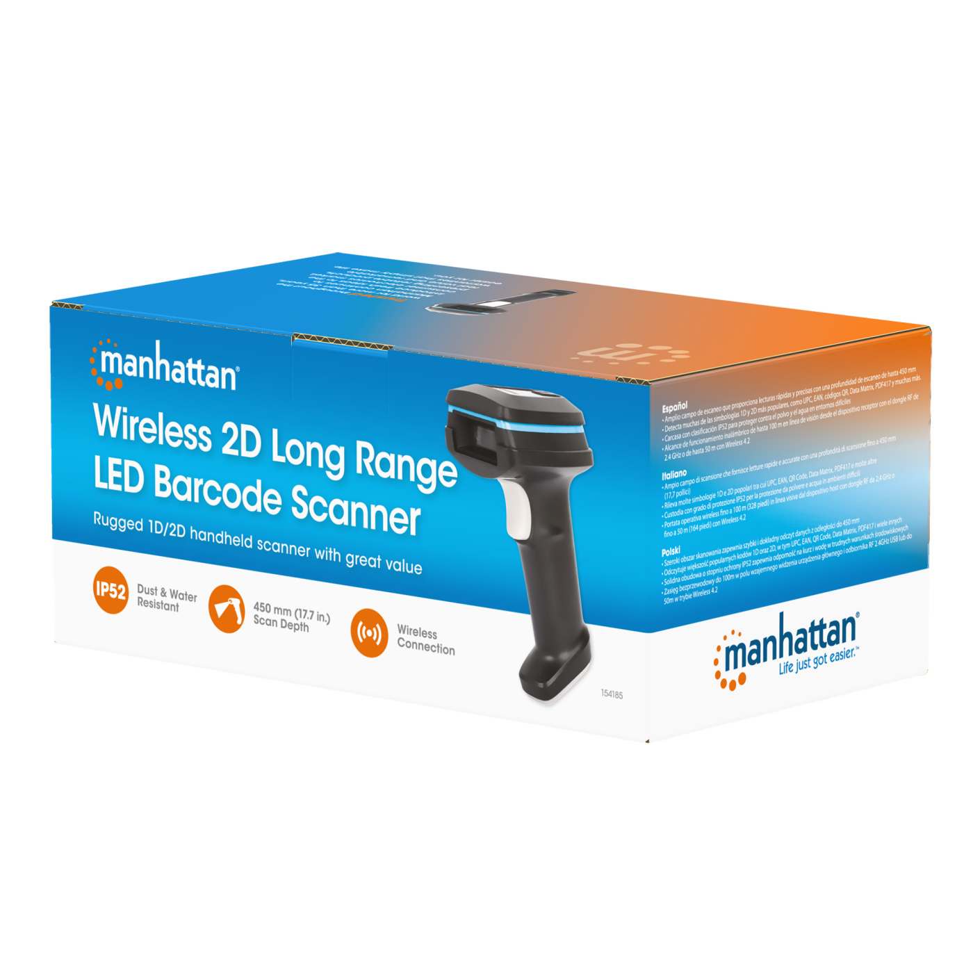 Wireless 2D Long Range LED Barcode Scanner Packaging Image 2