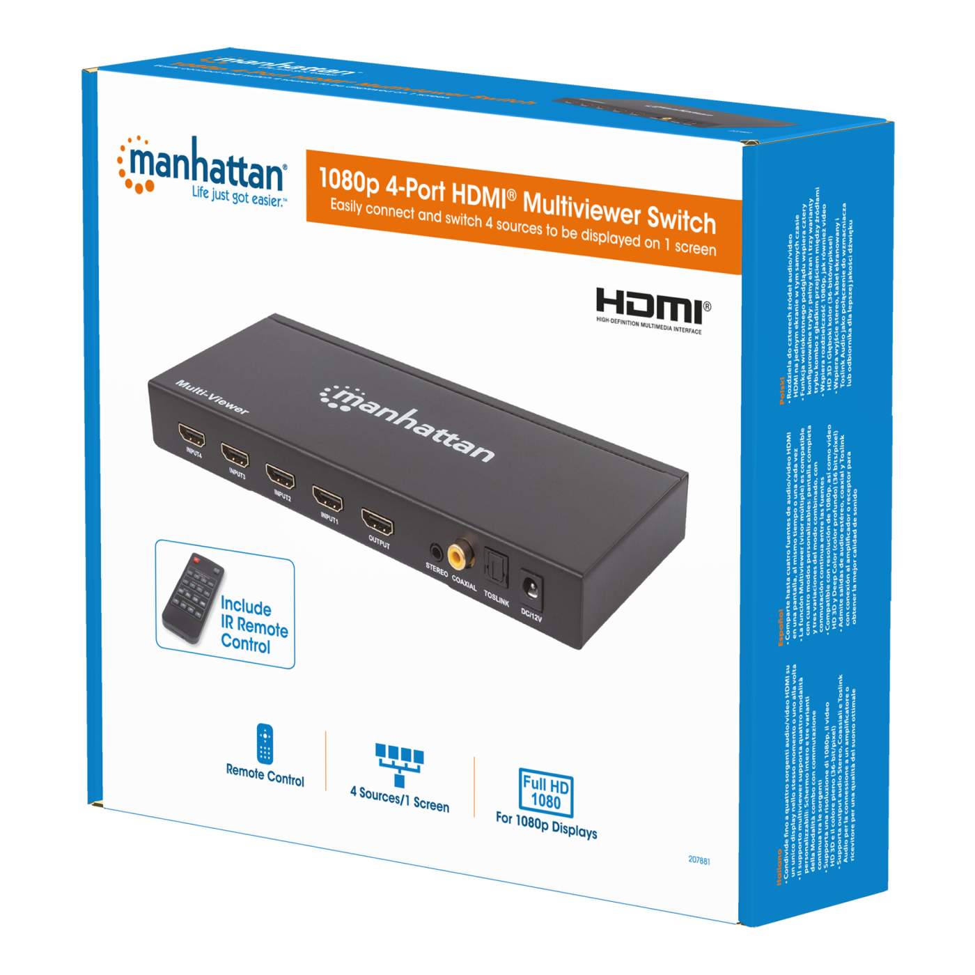 Manhattan 1080p 4-Port HDMI Multiviewer Switch (207881