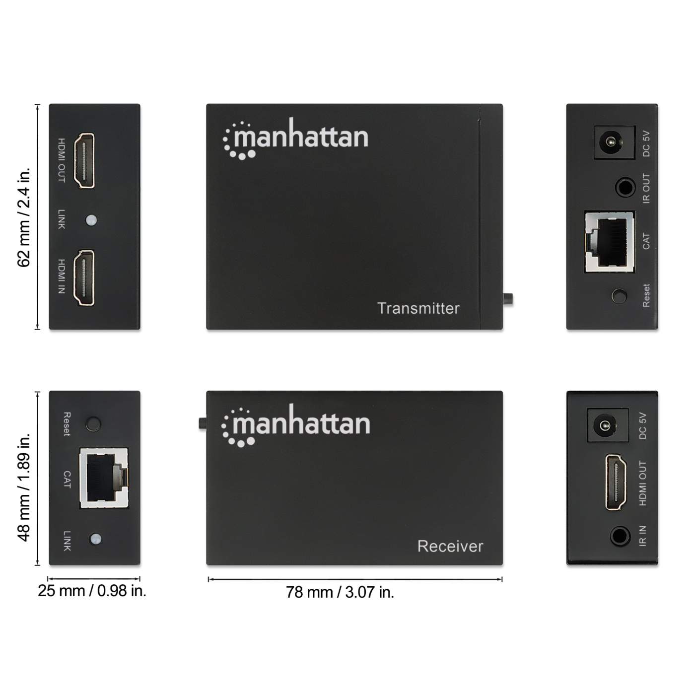 Manhattan Receptor para transmisor separador ampliador HDMI de 4 puertos  1080p (207836)